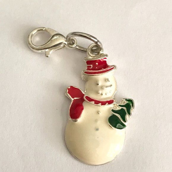 Vintage Christmas Snowman Clip On Charm Silver Plated Bracelet Zipper Pull Purse - Picture 3 of 7